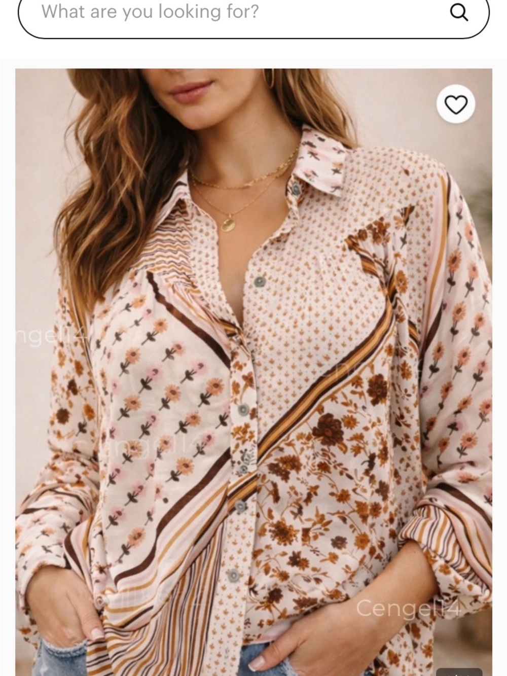Free People Patchwork Floral Button-Down Shirt in Pink and Brown